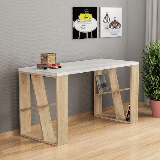 Γραφείο Εργασίας Honey από Μελαμίνη Χρώμα Λευκό - Φυσικό Οξιάς 137x60x75