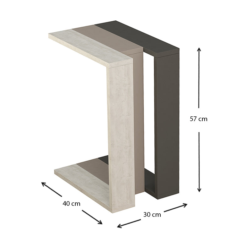 Τραπεζάκι Βοηθητικό Muju Μελαμίνης Ανοιχτή Μόκα/Λευκό Αντικέ/Ανθρακί 30x40x57