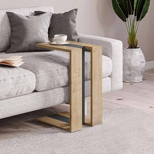 Τραπεζάκι Βοηθητικό Muju Μελαμίνης Χρώμα Φυσικό Οξιάς/Ανθρακί 30x40x57