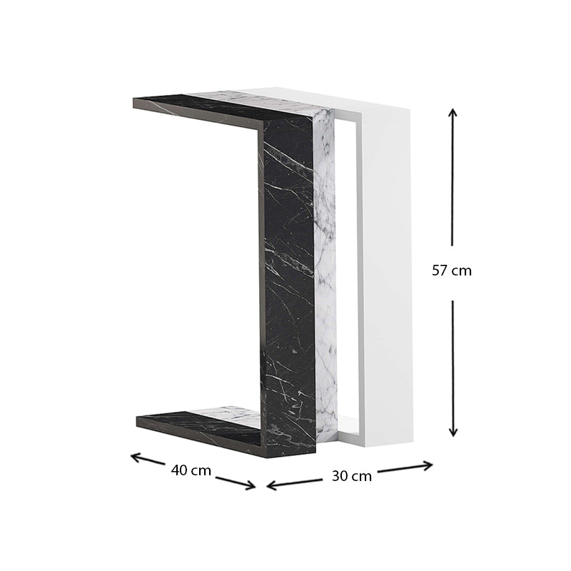 Τραπεζάκι Βοηθητικό Muju Μελαμίνης Χρώμα Μαύρο - Λευκό Εφέ Μαρμάρου/Λευκό 30x40x57