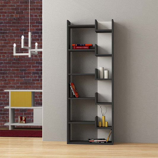 Βιβλιοθήκη Μελαμίνης Oppa Χρώμα Ανθρακί - Λευκό 60x22x162