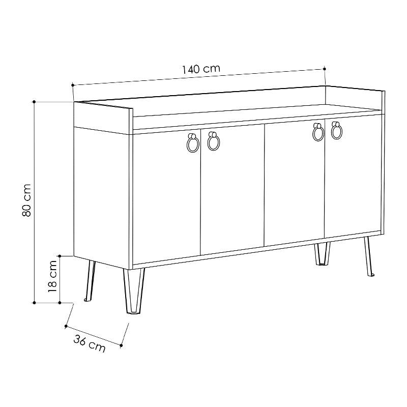 Μπουφές Μελαμίνης Dea Χρώμα Φυσικό Οξιάς - Ανθρακί 140x36x80