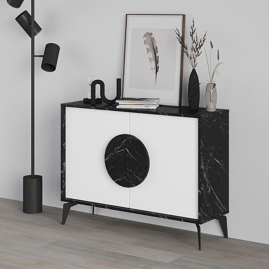 Μπουφές Μελαμίνης Gora Χρώμα Μαύρο Εφέ Μαρμάρου - Λευκό 110x35,6x82