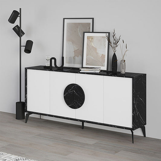 Μπουφές Μελαμίνης Gora Χρώμα Μαύρο Εφέ Μαρμάρου - Λευκό 180x35,6x82