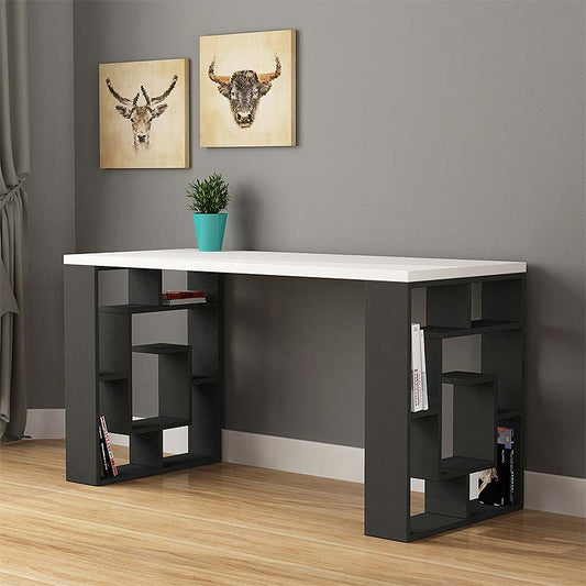 Γραφείο Εργασίας Labirent από Μελαμίνη Χρώμα Ανθρακί - Λευκό 140x60x75