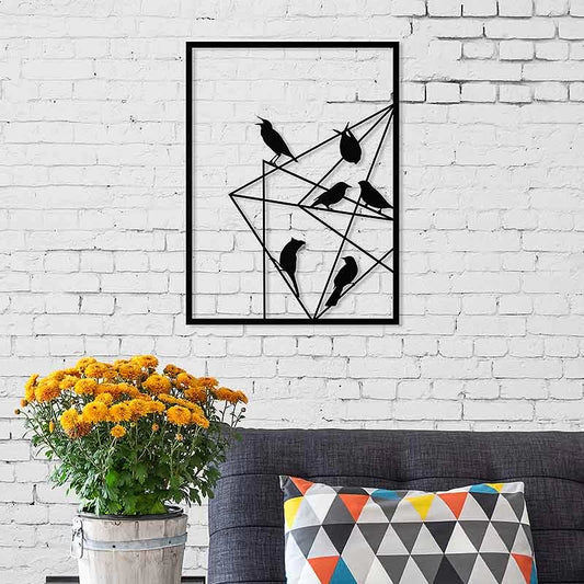 Διακοσμητικό Τοίχου Birds On Wire Μεταλλικό Χρώμα Μαύρο 37x2X49