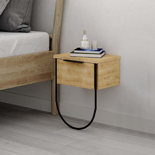 Κομοδίνο Επιτοίχιο Μελαμίνης Norfolk Χρώμα Φυσικό Οξιάς 33x25x44