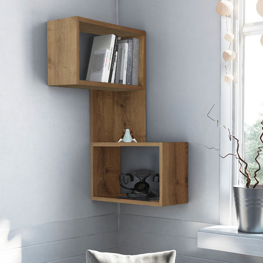 Ραφιέρα Τοίχου Γωνιακή Part Μελαμίνης Χρώμα Ανοιχτό Καφέ 47x20x82