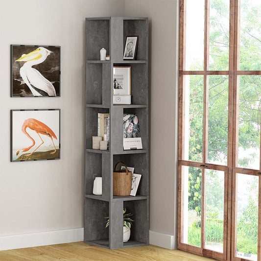 Βιβλιοθήκη Γωνιακή Piano από Μελαμίνη Χρώμα Γκρι Ρετρό 31,4x31,4x158,9