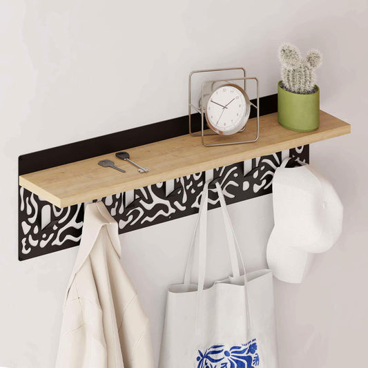 Κρεμάστρα Τοίχου Novo από Μέταλλο - Μελαμίνη Χρώμα Sapphire Oak - Μαύρο 80x12,2x20