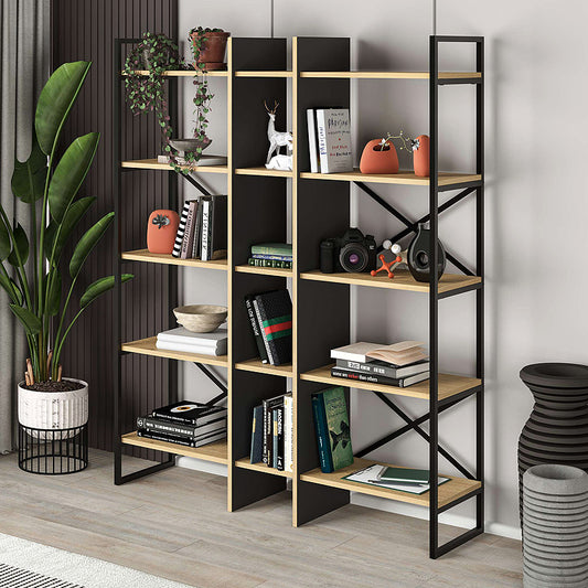 Βιβλιοθήκη Detroit Χρώμα Sapphire Oak - Silky Black 143,5x35,2x175