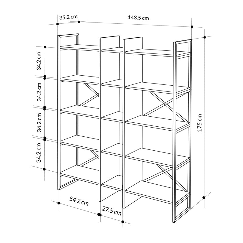 Βιβλιοθήκη Detroit Χρώμα Sapphire Oak - Silky Black 143,5x35,2x175