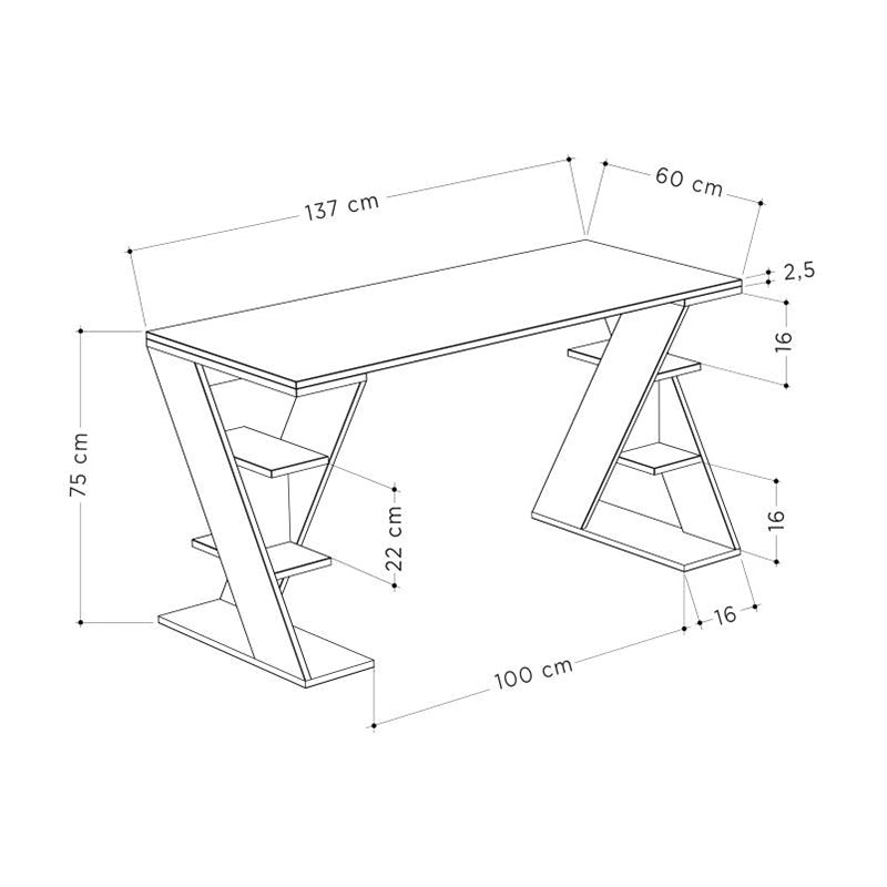 Γραφείο Εργασίας Papillon Χρώμα Sapphire Oak - Λευκό 137x60x75