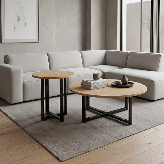 Τραπεζάκι Σαλονιού Σετ 2 Τμχ Mesa Χρώμα Sapphire Oak Ø90x35,5