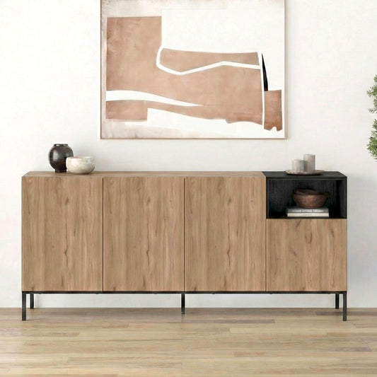 Μπουφές Cailin Χρώμα Sepet Oak - Black Wood 180x41,8x80