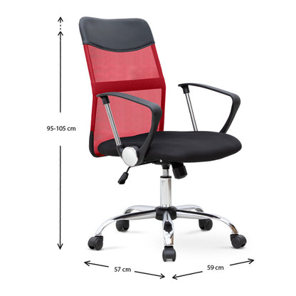 Καρέκλα Γραφείου Franco Με Ύφασμα Mesh Χρώμα Κόκκινο - Μαύρο 59X57X95/105