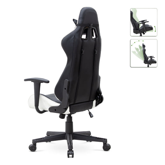 Καρέκλα Γραφείου Gaming Alonso από Τεχνόδερμα Χρώμα Λευκό - Μαύρο 67x70x125/135