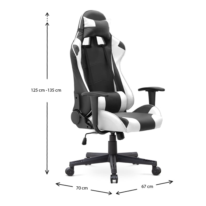 Καρέκλα Γραφείου Gaming Alonso από Τεχνόδερμα Χρώμα Λευκό - Μαύρο 67x70x125/135