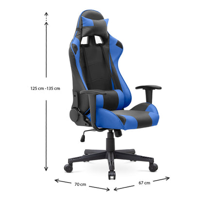 Καρέκλα Γραφείου Gaming Alonso Από Τεχνόδερμα Χρώμα Μπλε - Μαύρο 67X70X125/135