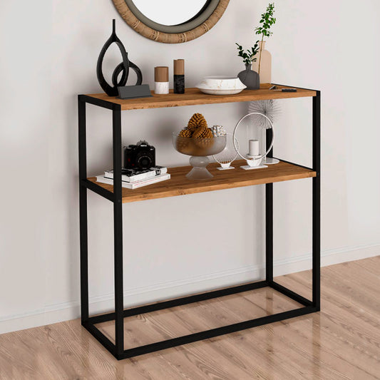 Κονσόλα Castel Μεταλλική - Μελαμίνης Χρώμα Μαύρο - Pine Oak 90x33,5x90