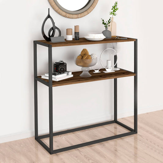 Κονσόλα Castel Μεταλλική - Μελαμίνης Χρώμα Μαύρο - Καπνιστή Καρυδιά 90x33,5x90