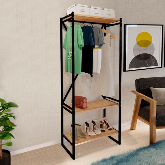 Έπιπλο Εισόδου - Κρεμάστρα Zula Μεταλλική - Μελαμίνης Χρώμα Μαύρο - Pine Oak 66x30x160