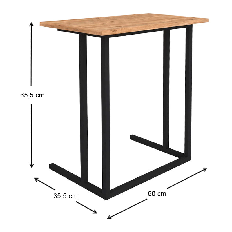 Βοηθητικό Τραπεζάκι Jango Μεταλλικό - Μελαμίνης Χρώμα Μαύρο - Pine Oak 60x35,5x65,5