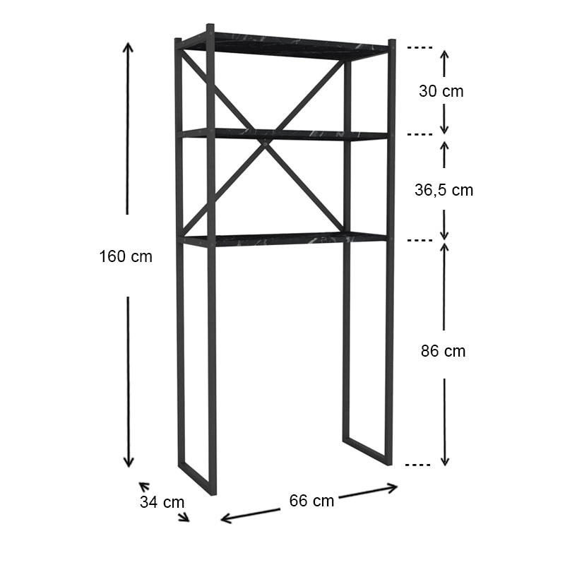 Έπιπλο Πλυντηρίου Mindy Μεταλλικό - Μελαμίνης Χρώμα Μαύρο Εφέ Μαρμάρου 66x34x160