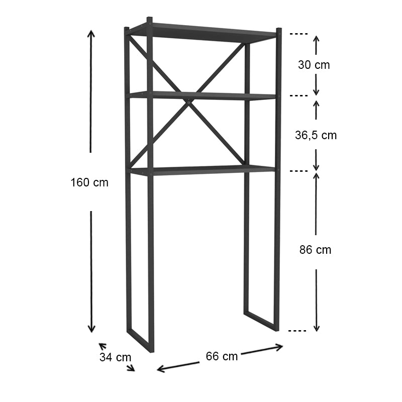 Έπιπλο Πλυντηρίου Mindy Μεταλλικό - Μελαμίνης Χρώμα Μαύρο - Ανθρακί 66x34x160