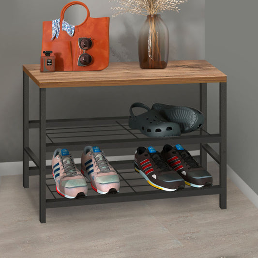 Παπουτσοθήκη Dalia 6 Ζευγών Μεταλλική - Μελαμίνης Χρώμα Μαύρο - Pine Oak 65x30x45