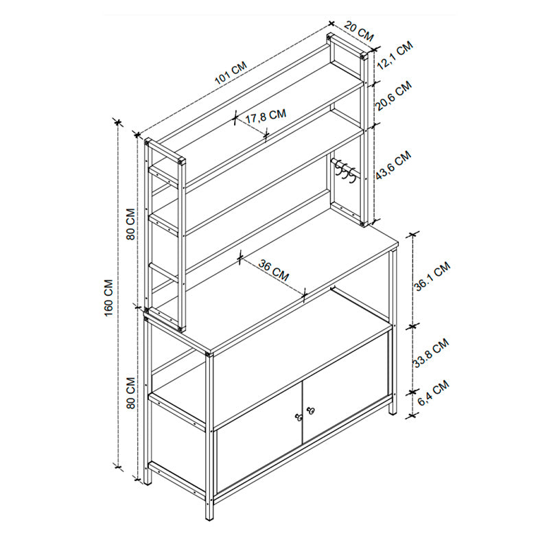 Έπιπλο Κουζίνας Severo Μεταλλικό - Μελαμίνης Χρώμα Μαύρο - Καπνιστή Καρυδιά 101x36x160