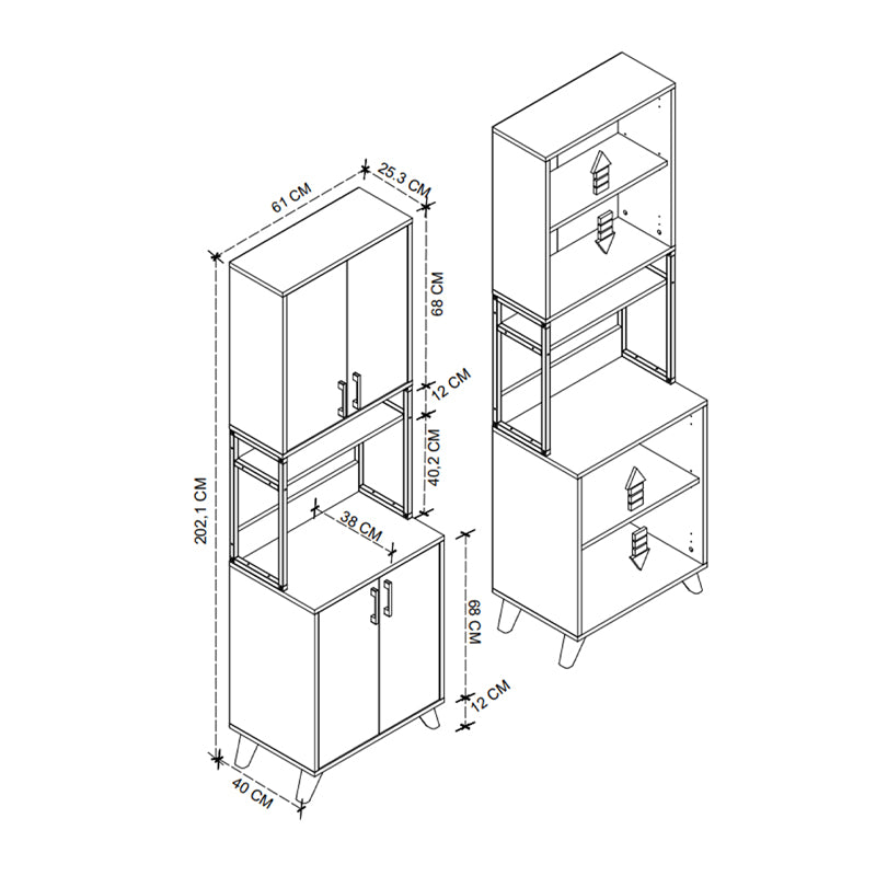Έπιπλο Κουζίνας Sedef Χρώμα Ανθρακί 61x40x202,1