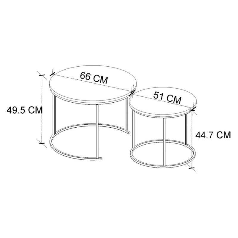 Τραπεζάκι Σαλονιού Σετ 2 Τμχ Hilal Χρώμα Pine Oak Ø66x49,5