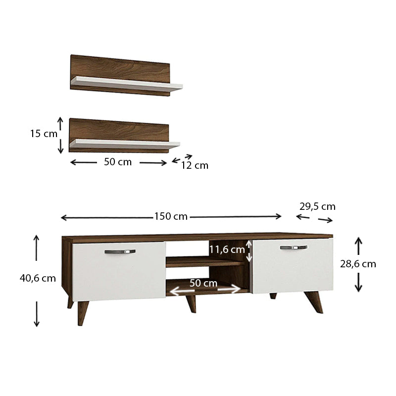 Έπιπλο Τηλεόρασης Colin από Μελαμίνη Χρώμα Λευκό - Καρυδί 150x30x40,6