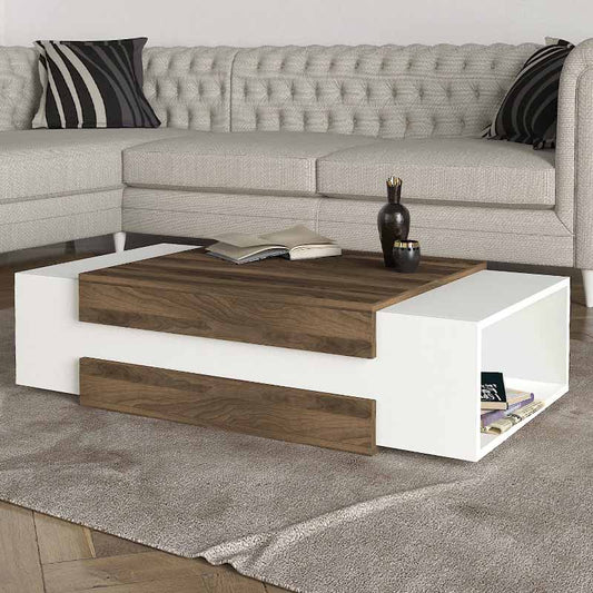 Τραπεζάκι Σαλονιού Nora από Μελαμίνη Χρώμα Λευκό - Καρυδί 110x60,6x31