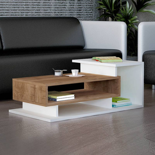 Τραπεζάκι Σαλονιού Flynn από Μελαμίνη Χρώμα Λευκό - Καρυδί 90x50x35