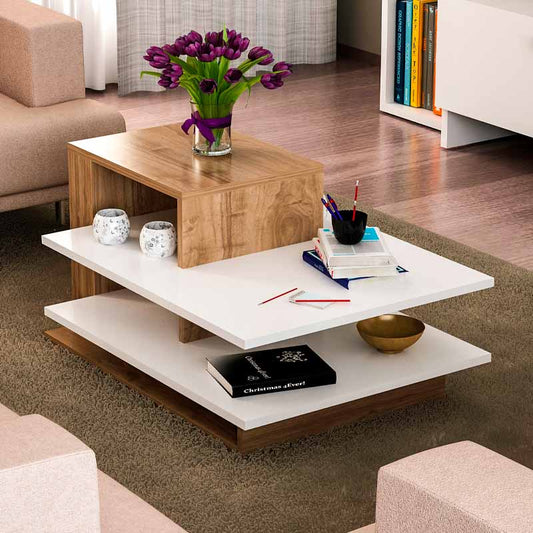 Τραπεζάκι Σαλονιού Venus από Μελαμίνη Χρώμα Λευκό - Καρυδί 85x60x43,6