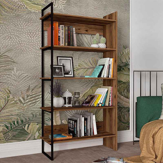 Βιβλιοθήκη Μελαμίνης Cecilia Χρώμα Καπνιστή Καρυδιά 91,8x34,8x180