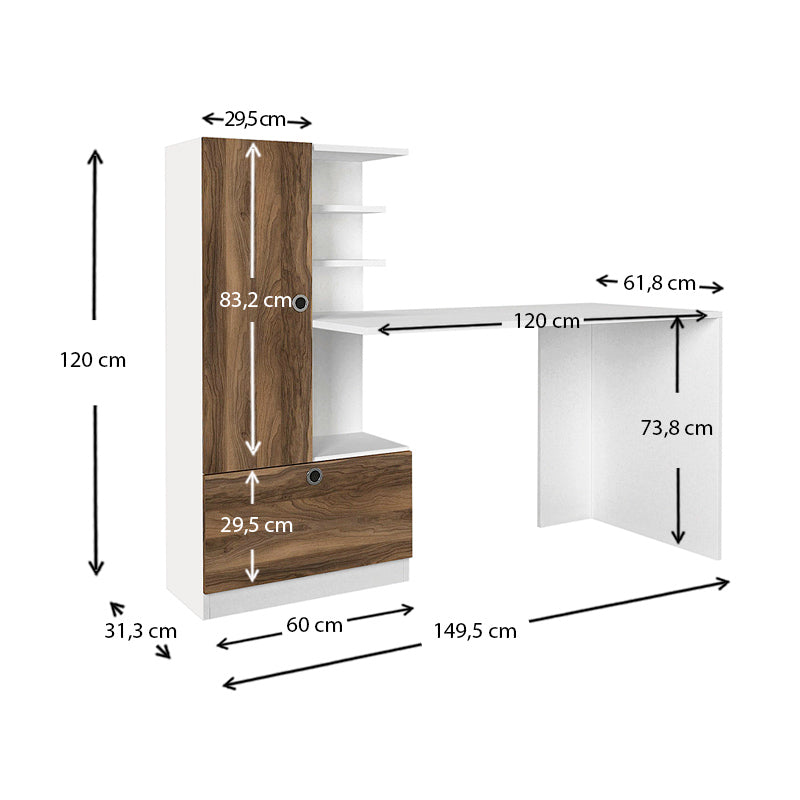 Γραφείο Εργασίας Domingo από Μελαμίνη Χρώμα Λευκό - Καρυδί 149,5x60x120
