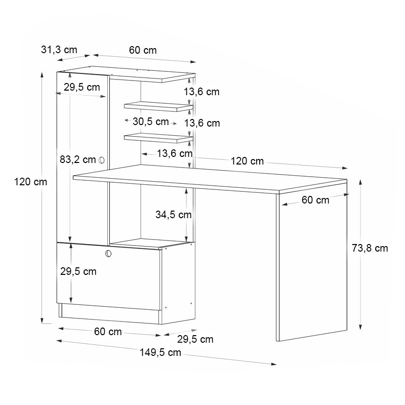 Γραφείο Εργασίας Domingo Χρώμα Sapphire Oak 149,5x60x120