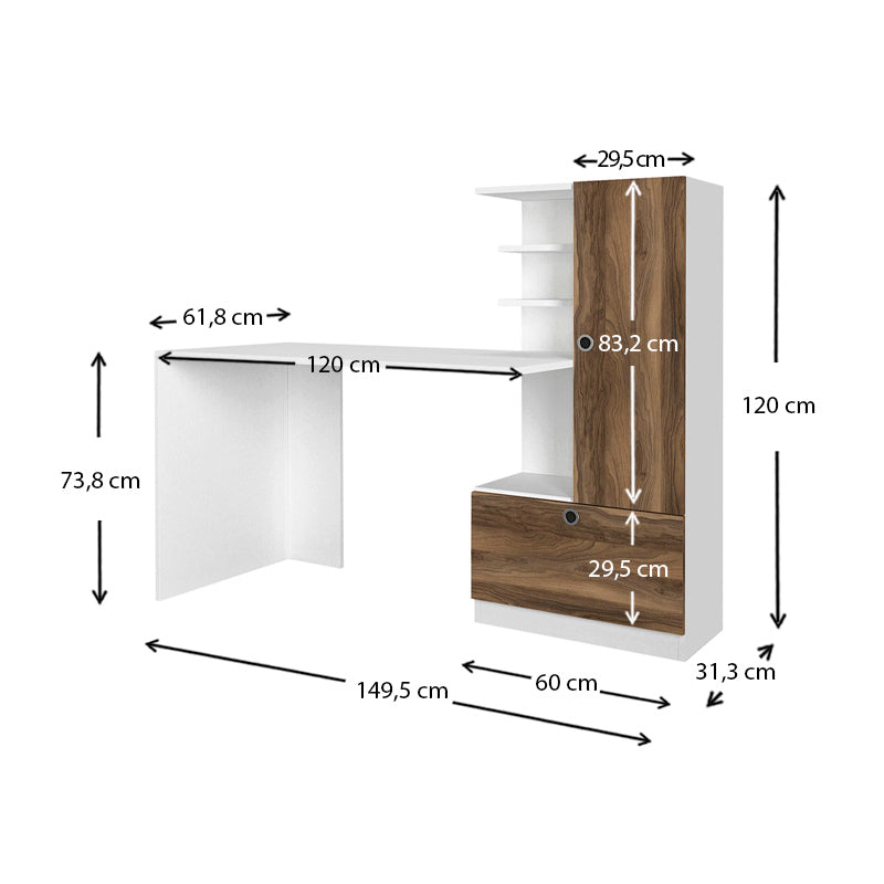 Γραφείο Εργασίας Merino από Μελαμίνη Χρώμα Λευκό - Καρυδί 149,5x61,8x120