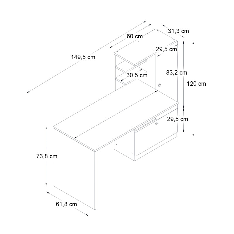 Γραφείο Εργασίας Merino Χρώμα Καρυδί 149,5x61,8x120