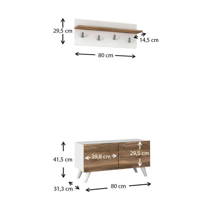 Έπιπλο Εισόδου Lores από Μελαμίνη Χρώμα Λευκό - Καρυδί 80x31,3x41,5