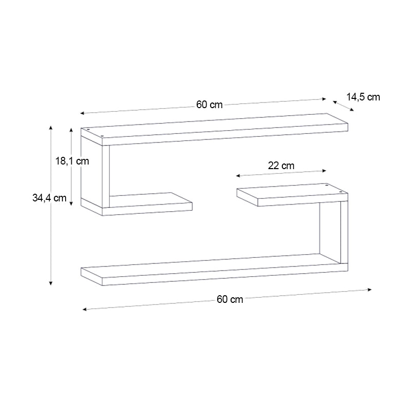 Ραφιέρα Τοίχου Jenika 2 Τεμαχίων Χρώμα Ανθρακί 60x14,5x18