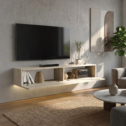 Έπιπλο Τηλεόρασης Επιτοίχιο Aristo με LED Χρώμα Travertine 135x31,6x25