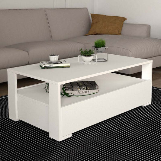 Τραπεζάκι Σαλονιού Balina από Μελαμίνη Χρώμα Λευκό 110x60x40