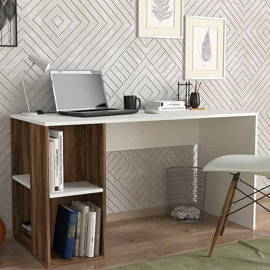 Γραφείο Εργασίας Coral από Μελαμίνη Χρώμα Λευκό - Καρυδί 140x60x75