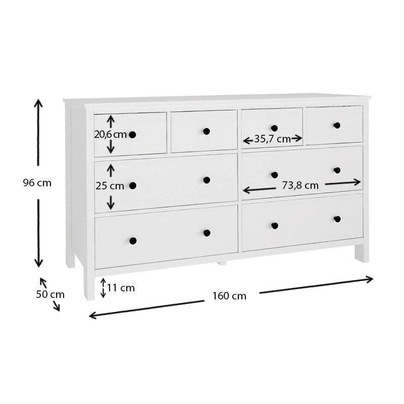 Συρταριέρα - Μπουφές Μελαμίνης Sabina Χρώμα Λευκό 160x50x96