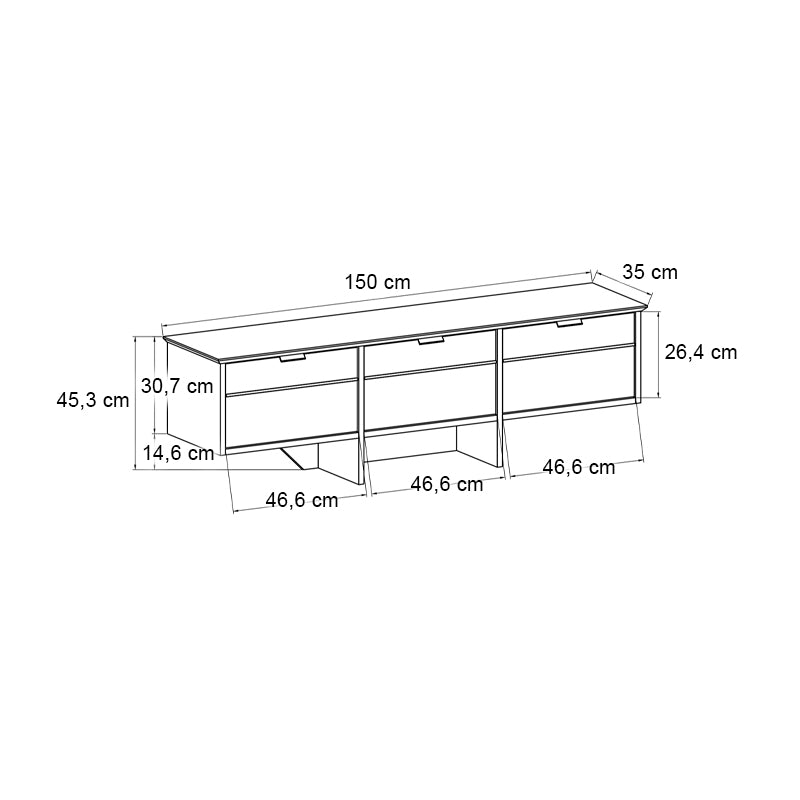 Έπιπλο Τηλεόρασης Venita Χρώμα Sapphire Oak - Ανθρακί 150x35x45,3