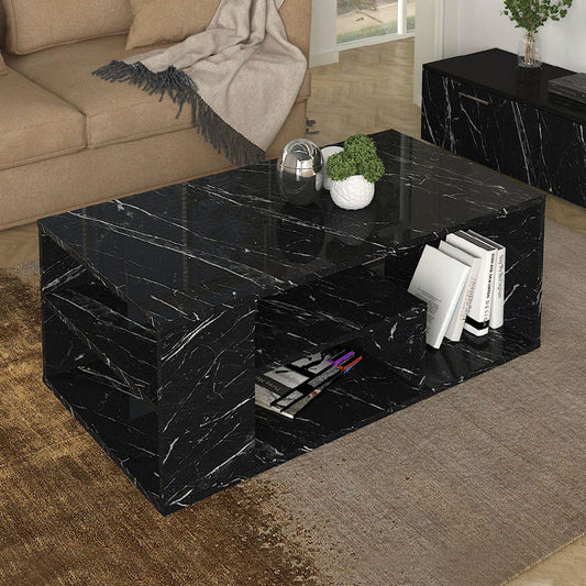 Τραπεζάκι Σαλονιού Abdera Χρώμα Μαύρο Εφέ Μαρμάρου 110x60x42